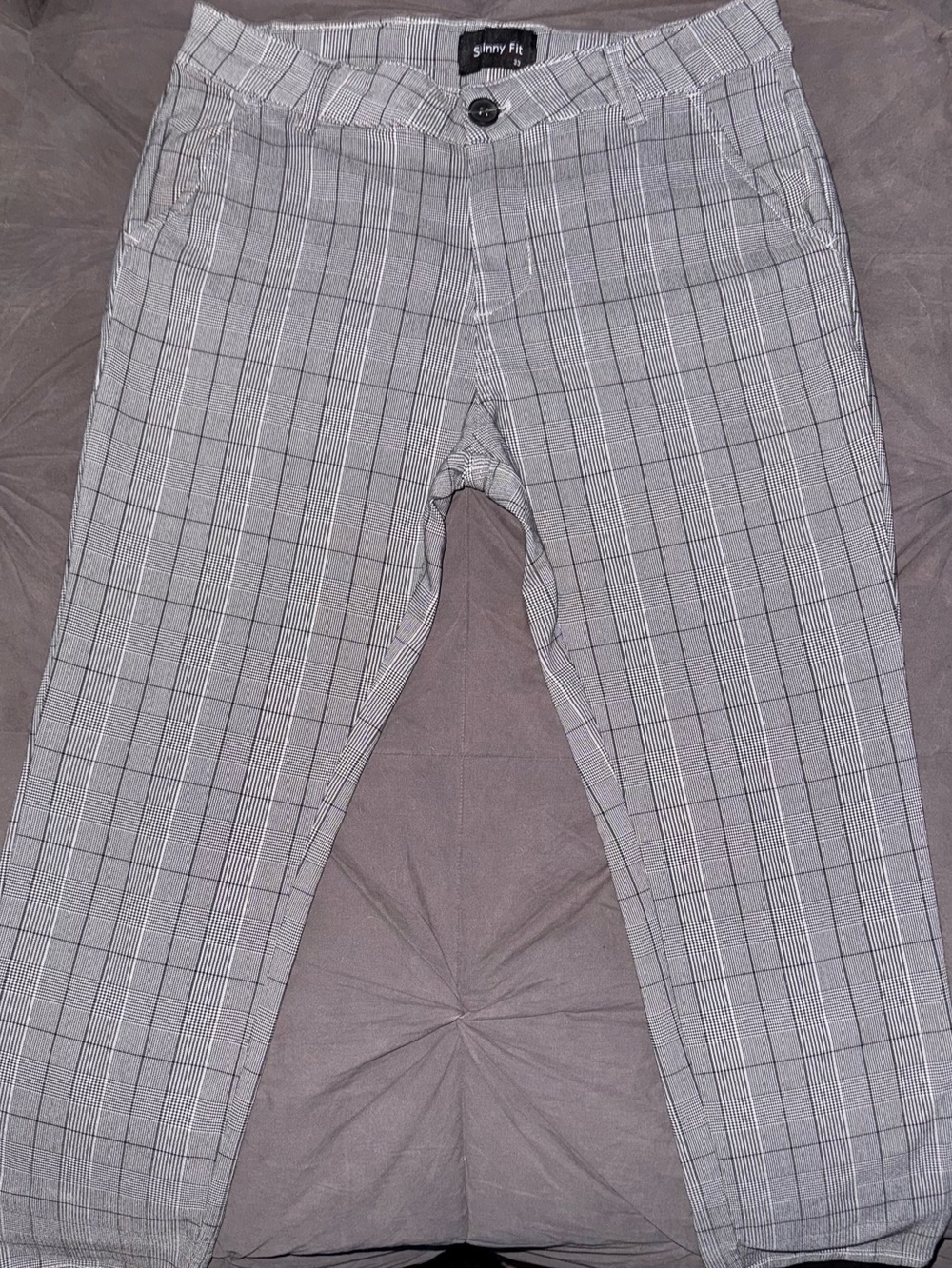 Slim Fit Gray Plaid Chinos - Skinny Fit